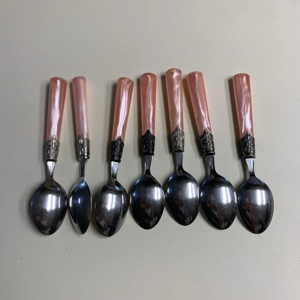Vintage Gilbson Pink Pearl Roseland Pearlescent Kitchen Flatware Set of 35
